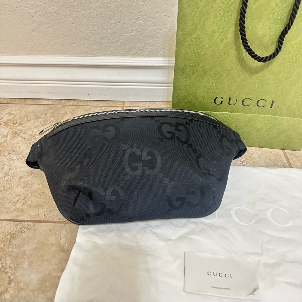 New authentic Gucci Jumbo GG belt crossbody bag in GG canvas with leather trim - Picture 9 of 16